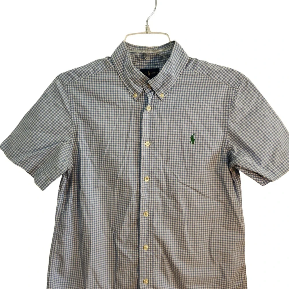 Ralph Lauren Boys' Blue Gingham Check‎ Short Sleeve Shirt Size L (14-16)